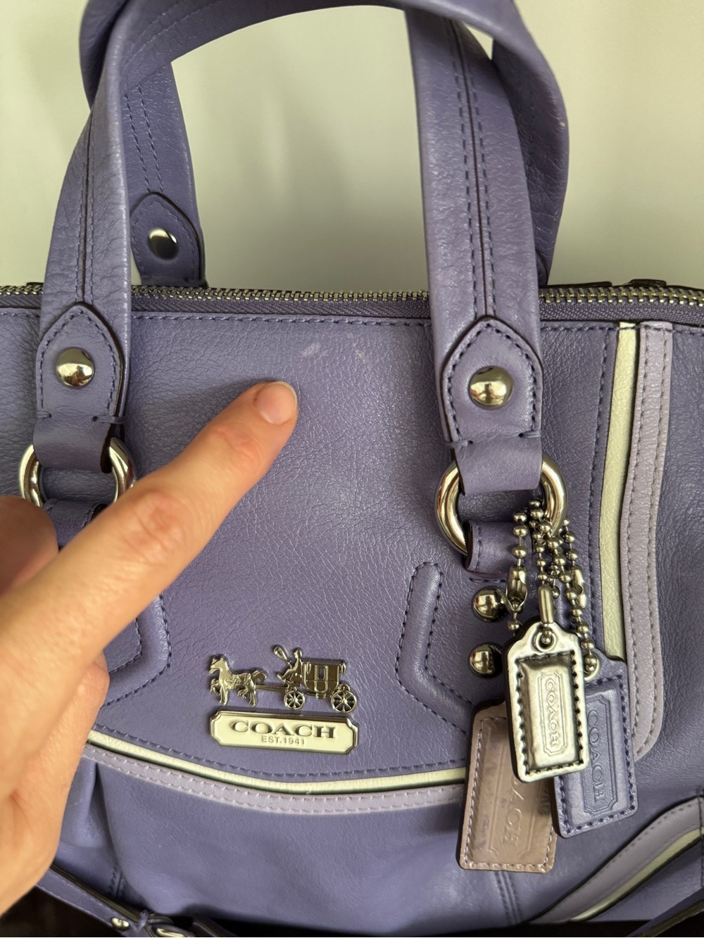 COACH Lavender Purple Leather Tote with Pale Pink Trim - Picture 12 of 12